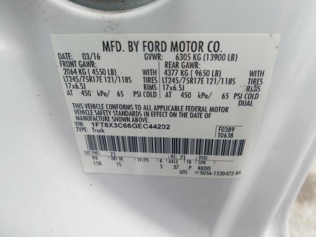 Photo 9 VIN: 1FT8X3C66GEC44202 - FORD F350 SUPER 