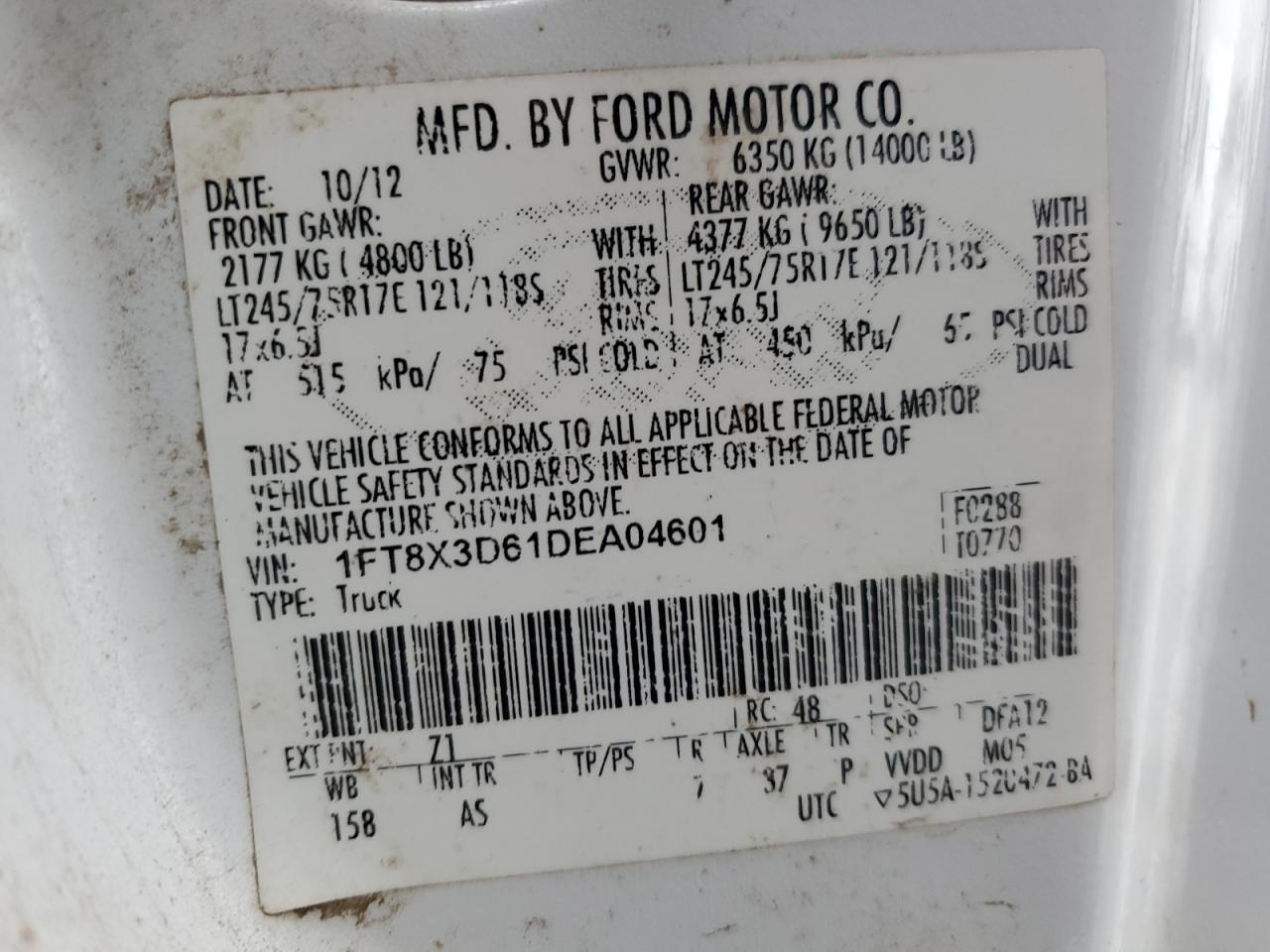 Photo 9 VIN: 1FT8X3D61DEA04601 - FORD F350 