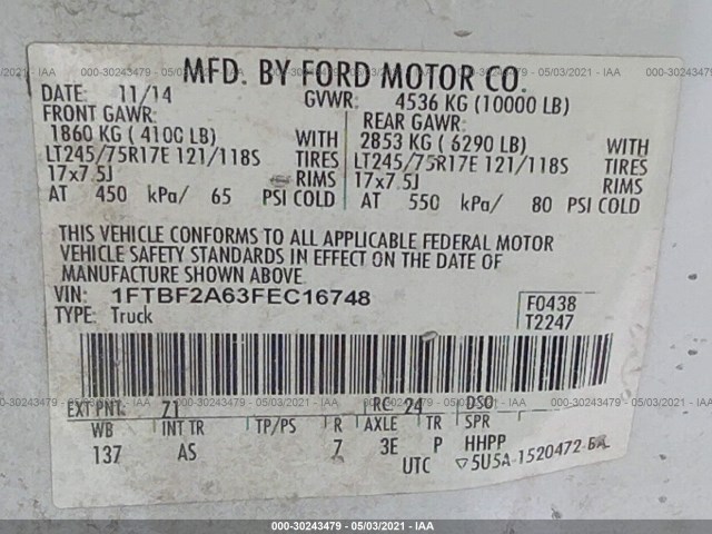 Photo 8 VIN: 1FTBF2A63FEC16748 - FORD SUPER DUTY F-250 SRW 