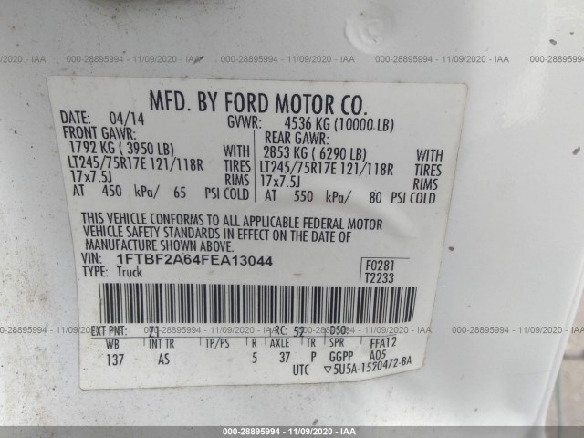 Photo 8 VIN: 1FTBF2A64FEA13044 - FORD SUPER DUTY F-250 SRW 