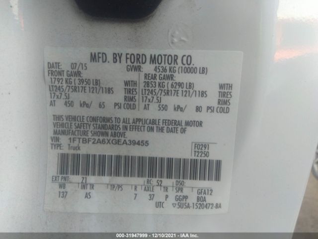 Photo 8 VIN: 1FTBF2A6XGEA39455 - FORD SUPER DUTY F-250 SRW 