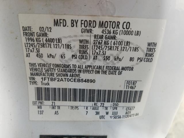 Photo 9 VIN: 1FTBF2AT0CEB54890 - FORD F250 SUPER 