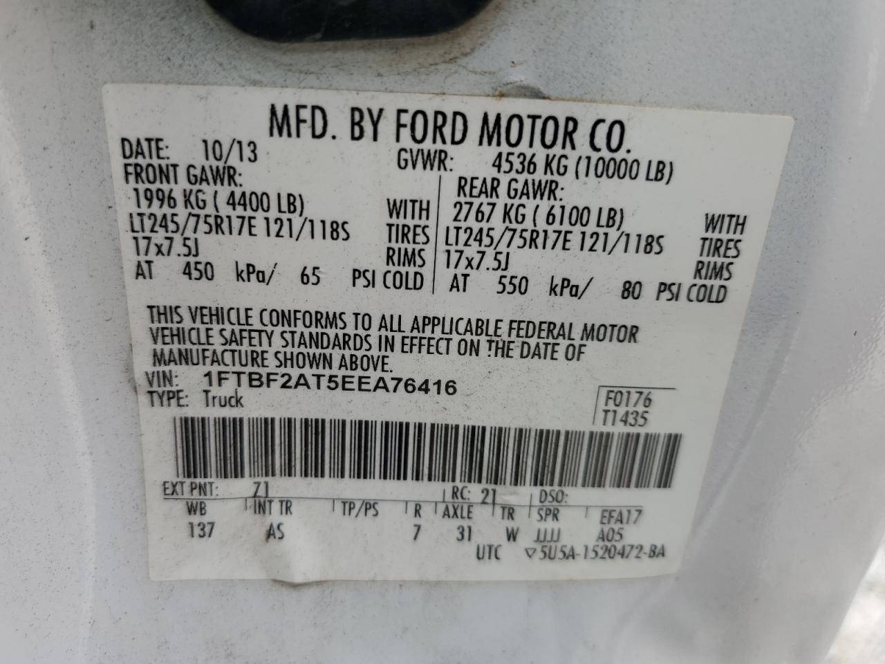 Photo 12 VIN: 1FTBF2AT5EEA76416 - FORD F250 