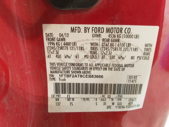 Photo 9 VIN: 1FTBF2AT8CEB83666 - FORD F250 SUPER 