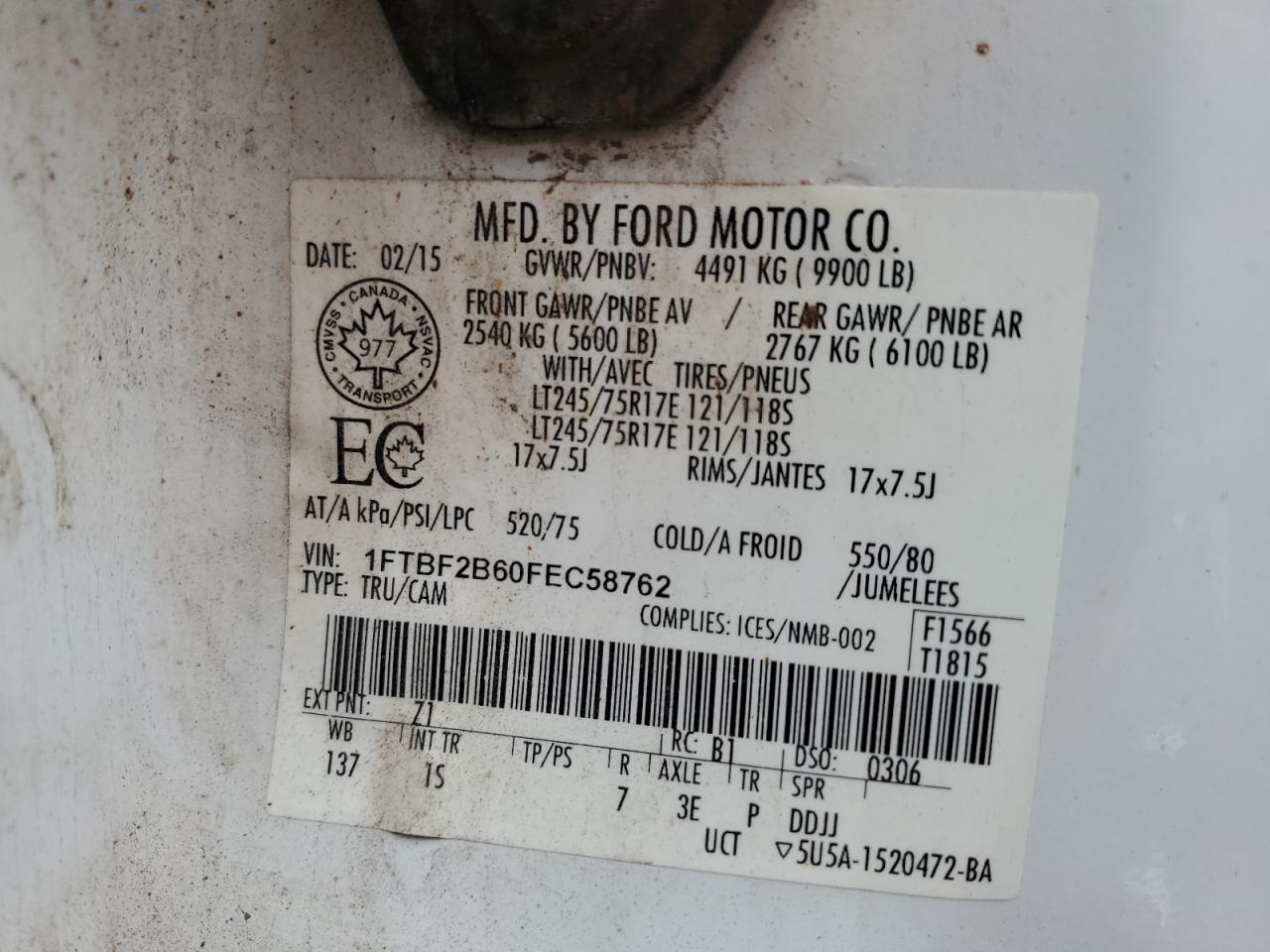 Photo 12 VIN: 1FTBF2B60FEC58762 - FORD F250 