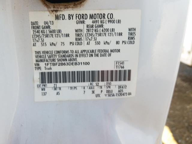 Photo 9 VIN: 1FTBF2B63DEB31100 - FORD F250 SUPER 