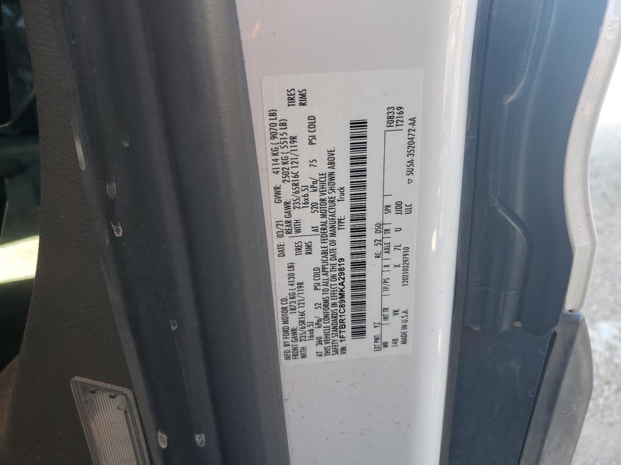 Photo 13 VIN: 1FTBR1C89MKA29819 - FORD TRANSIT 