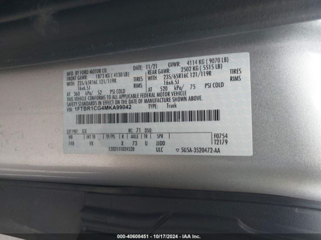 Photo 8 VIN: 1FTBR1CG4MKA99042 - FORD TRANSIT 