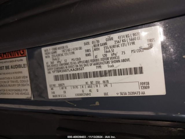 Photo 8 VIN: 1FTBR3X87LKA28527 - FORD TRANSIT 