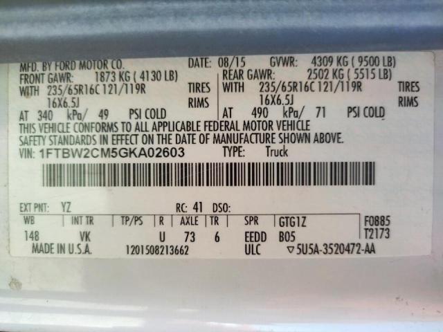 Photo 9 VIN: 1FTBW2CM5GKA02603 - FORD TRANSIT T- 