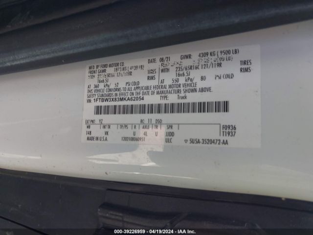 Photo 8 VIN: 1FTBW3X83MKA62054 - FORD TRANSIT-350 CARGO VAN 