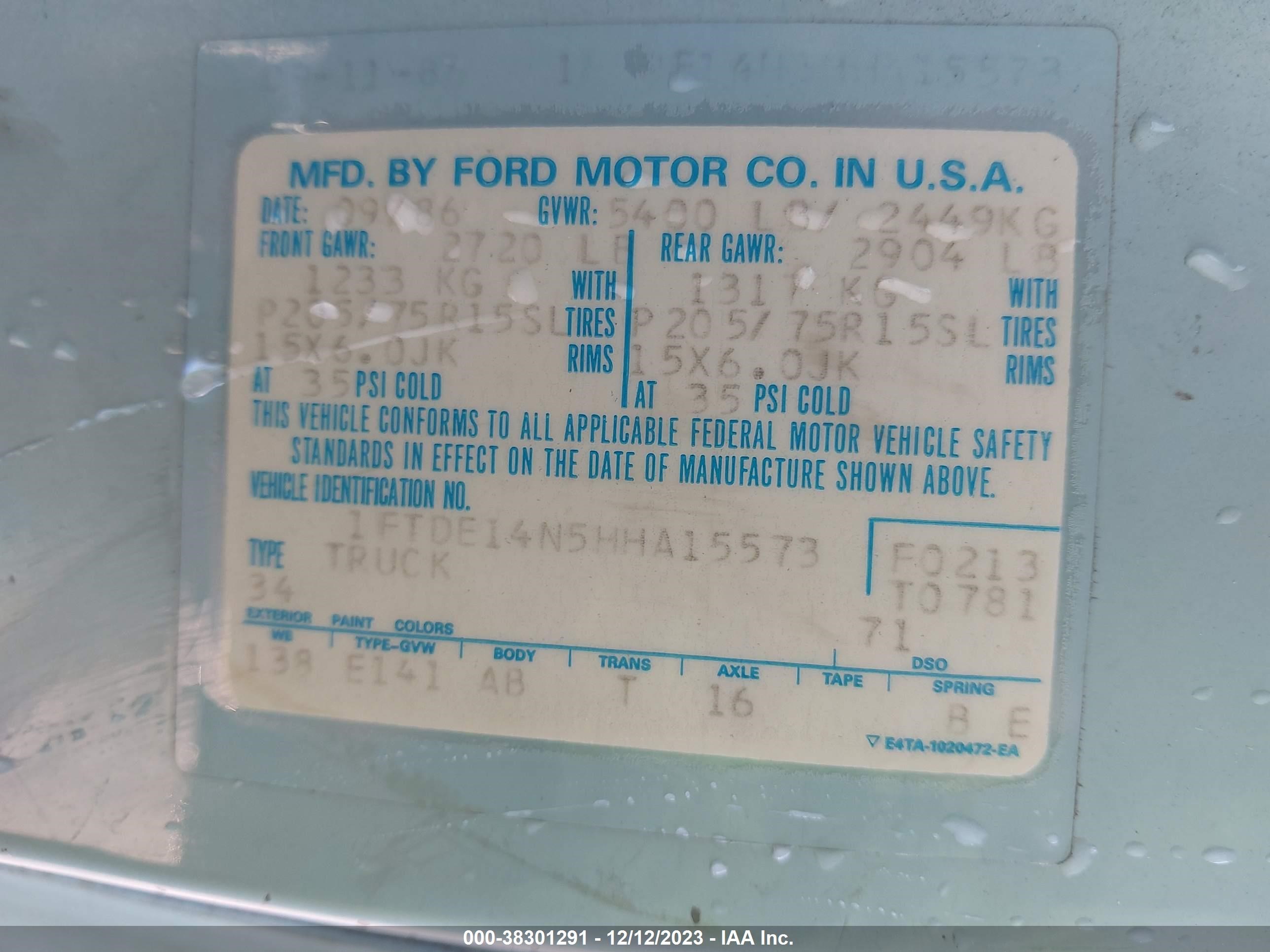 Photo 8 VIN: 1FTDE14N5HHA15573 - FORD ECONOLINE 