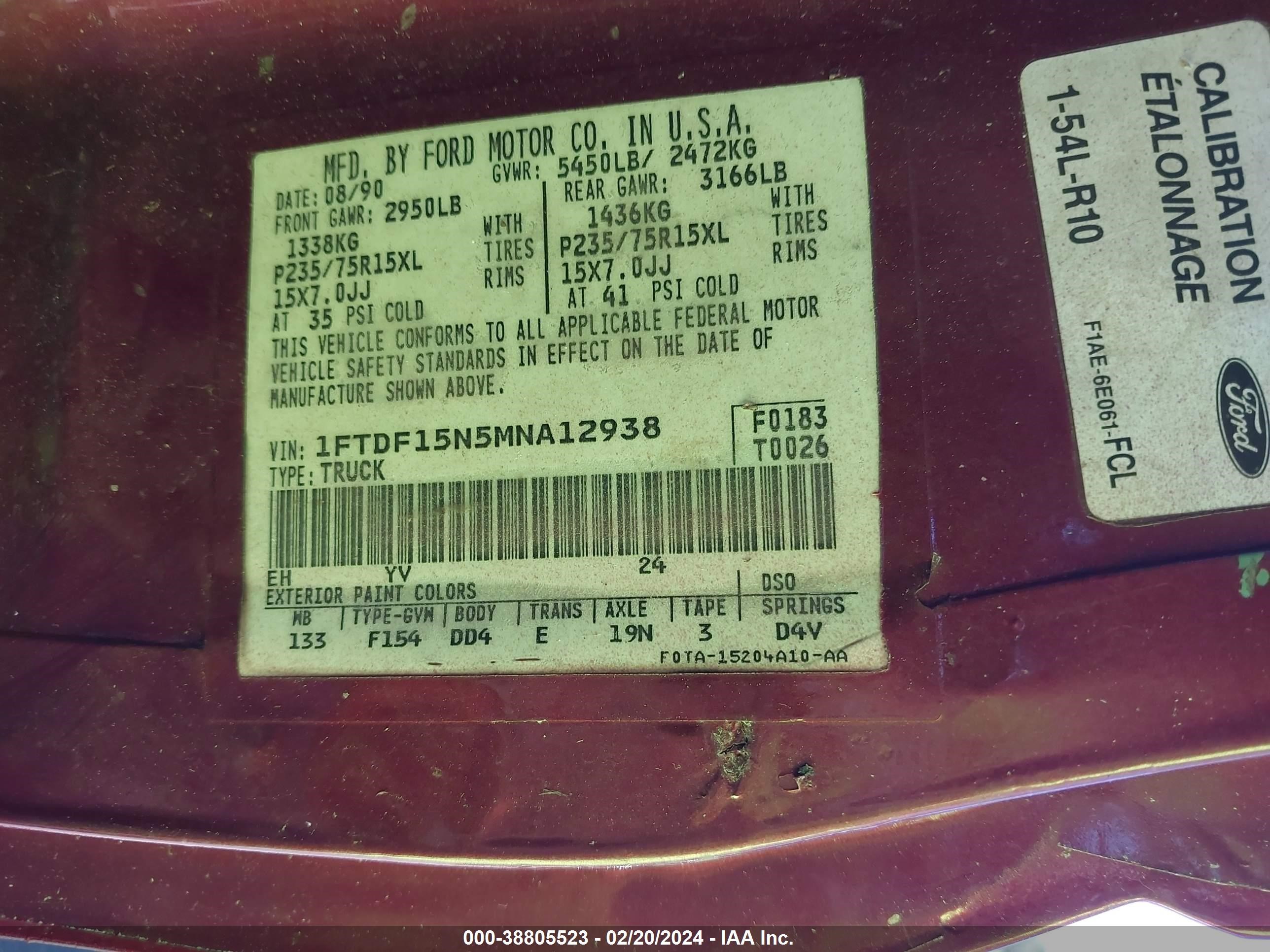 Photo 8 VIN: 1FTDF15N5MNA12938 - FORD F-150 