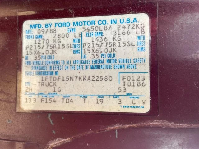 Photo 9 VIN: 1FTDF15N7KKA22580 - FORD F150 