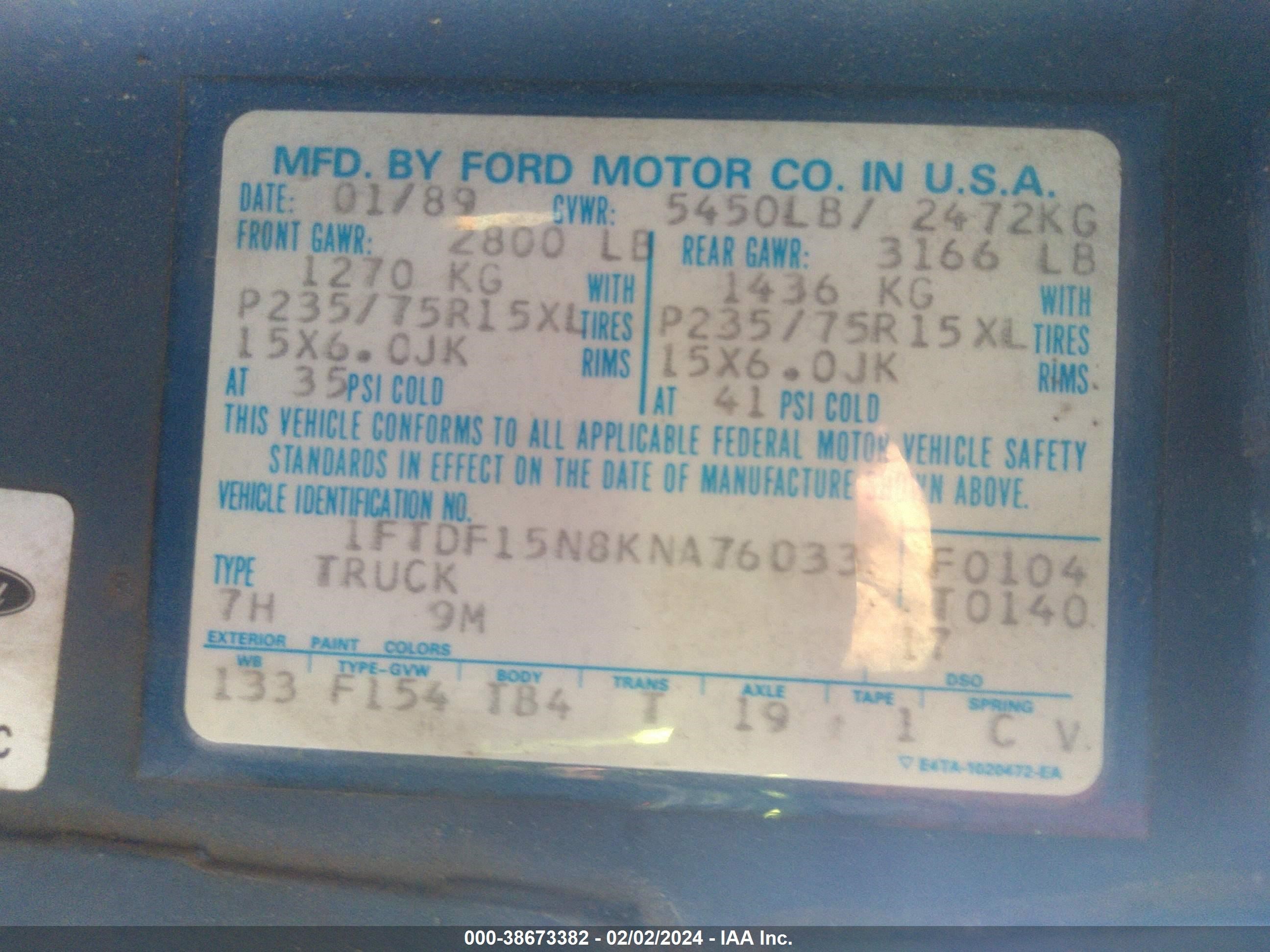 Photo 8 VIN: 1FTDF15N8KNA76033 - FORD F-150 