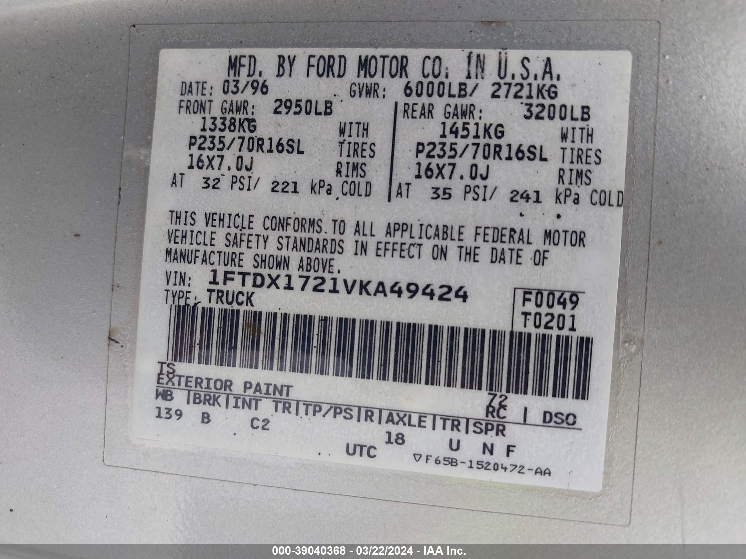 Photo 8 VIN: 1FTDX1721VKA49424 - FORD F-150 