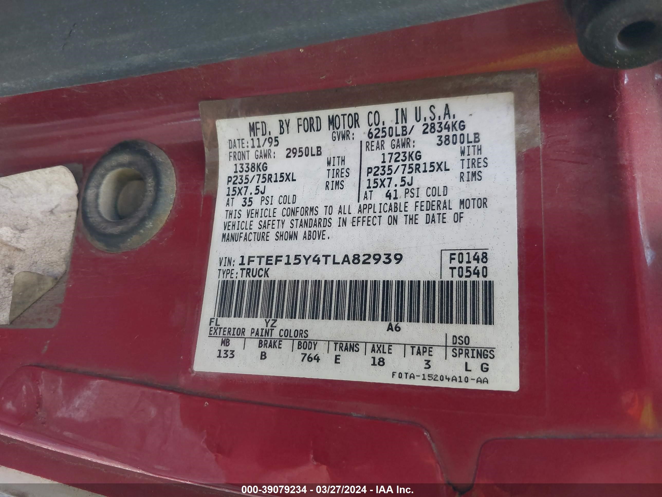 Photo 8 VIN: 1FTEF15Y4TLA82939 - FORD F-150 