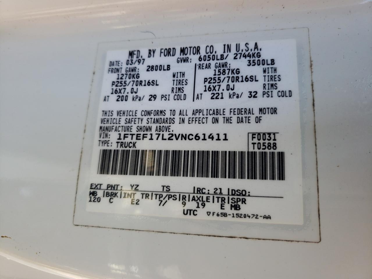 Photo 11 VIN: 1FTEF17L2VNC61411 - FORD F-150 