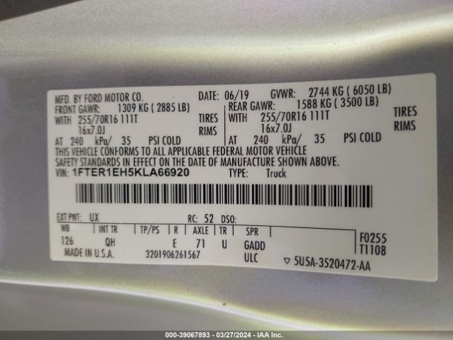 Photo 8 VIN: 1FTER1EH5KLA66920 - FORD RANGER 