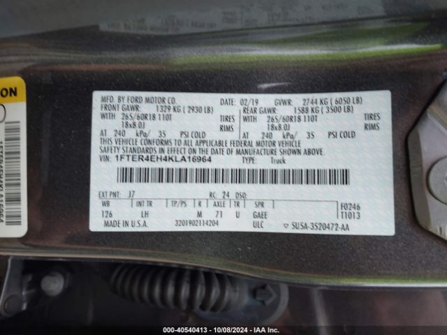 Photo 8 VIN: 1FTER4EH4KLA16964 - FORD RANGER 