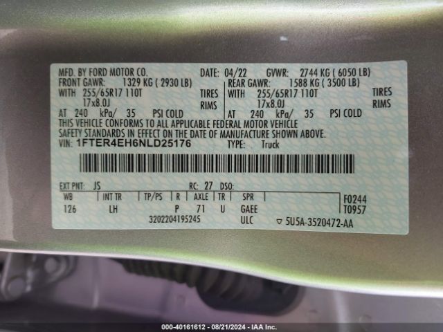 Photo 8 VIN: 1FTER4EH6NLD25176 - FORD RANGER 