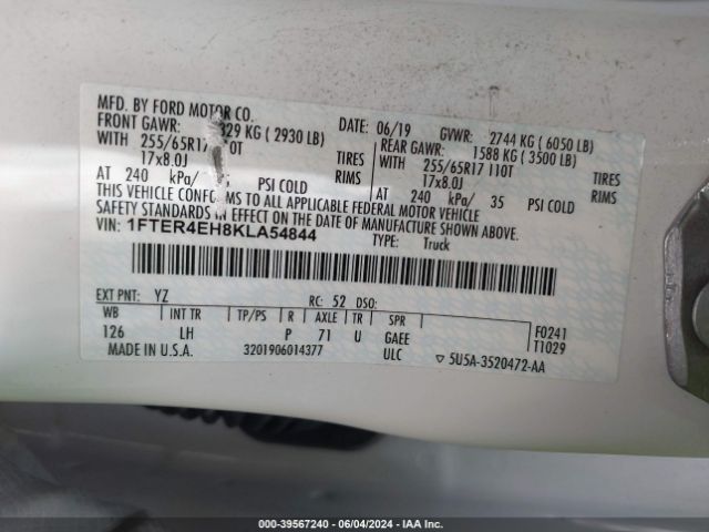 Photo 8 VIN: 1FTER4EH8KLA54844 - FORD RANGER 