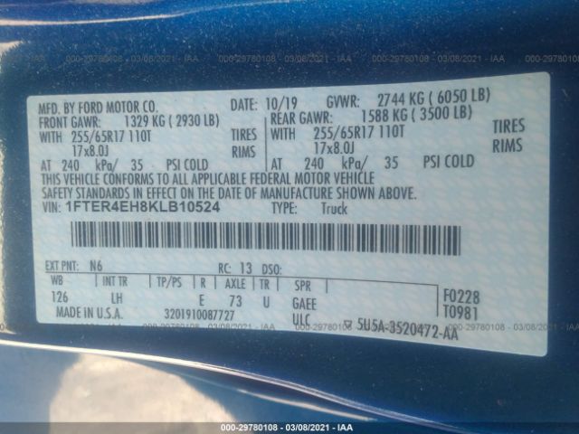 Photo 8 VIN: 1FTER4EH8KLB10524 - FORD RANGER 