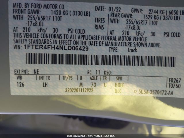 Photo 8 VIN: 1FTER4FH4NLD06429 - FORD RANGER 