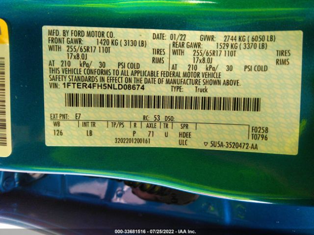 Photo 8 VIN: 1FTER4FH5NLD08674 - FORD RANGER 