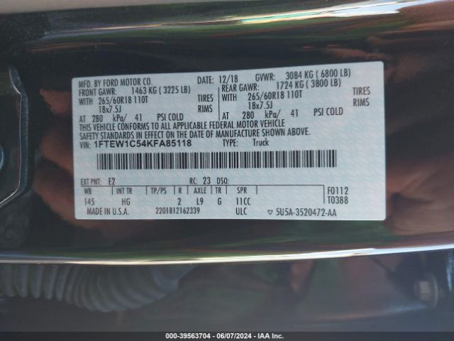 Photo 8 VIN: 1FTEW1C54KFA85118 - FORD F-150 