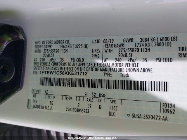 Photo 8 VIN: 1FTEW1C56KKE31712 - FORD F-150 