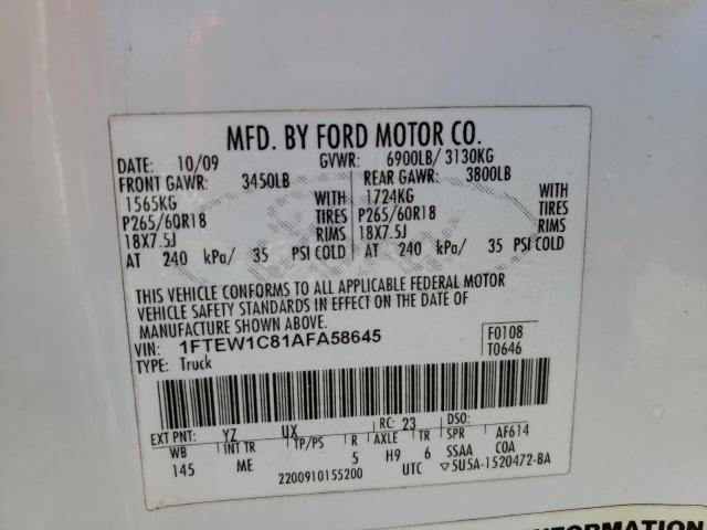 Photo 9 VIN: 1FTEW1C81AFA58645 - FORD F150 SUPER 