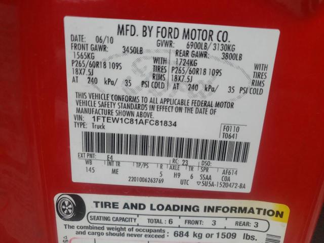 Photo 11 VIN: 1FTEW1C81AFC81834 - FORD F150 SUPER 