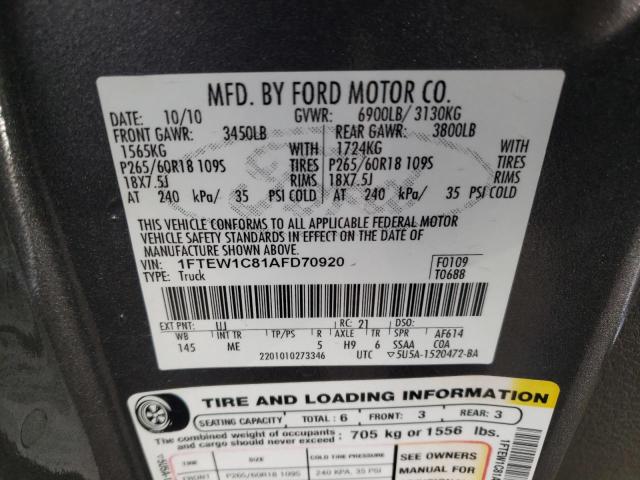 Photo 9 VIN: 1FTEW1C81AFD70920 - FORD F150 SUPER 