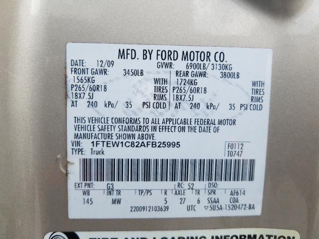 Photo 9 VIN: 1FTEW1C82AFB25995 - FORD F150 SUPER 