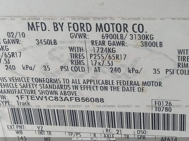 Photo 8 VIN: 1FTEW1C83AFB56088 - FORD F-150 