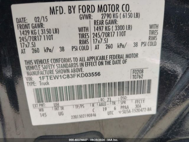 Photo 8 VIN: 1FTEW1C83FKD03556 - FORD F-150 