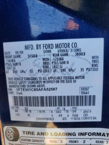 Photo 9 VIN: 1FTEW1C85AFA52587 - FORD F150 SUPER 