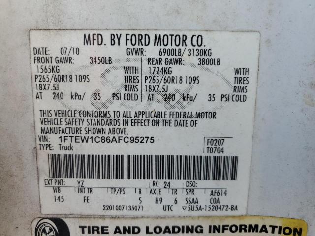 Photo 9 VIN: 1FTEW1C86AFC95275 - FORD F150 SUPER 