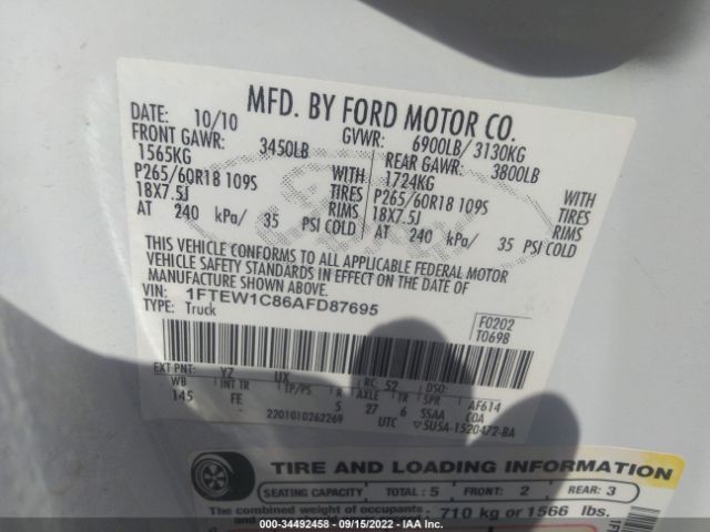 Photo 8 VIN: 1FTEW1C86AFD87695 - FORD F-150 