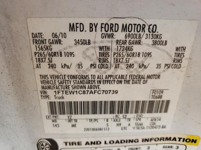 Photo 9 VIN: 1FTEW1C87AFC70739 - FORD F150 SUPER 