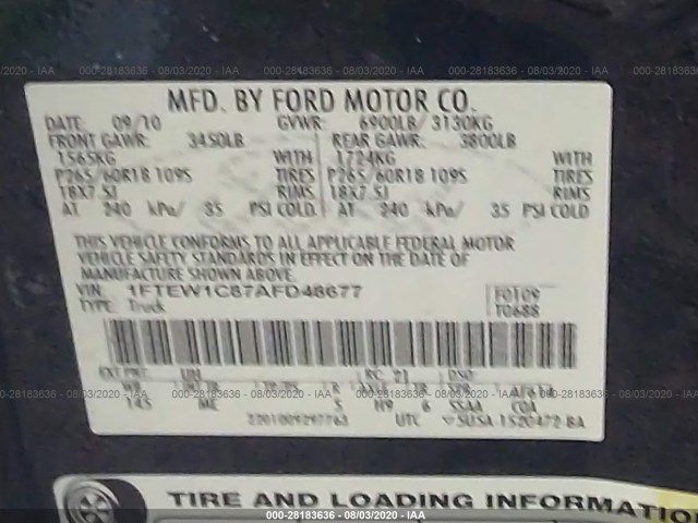 Photo 8 VIN: 1FTEW1C87AFD48677 - FORD F-150 