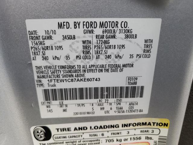 Photo 11 VIN: 1FTEW1C87AKE60743 - FORD F150 SUPER 