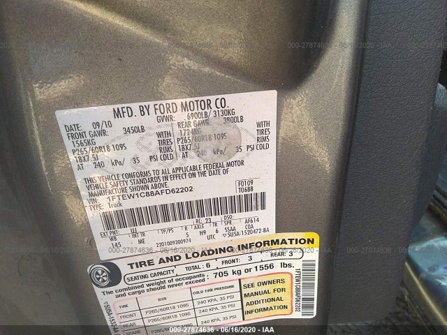 Photo 8 VIN: 1FTEW1C88AFD62202 - FORD F-150 