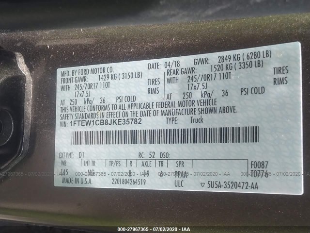 Photo 8 VIN: 1FTEW1CB8JKE35782 - FORD F-150 