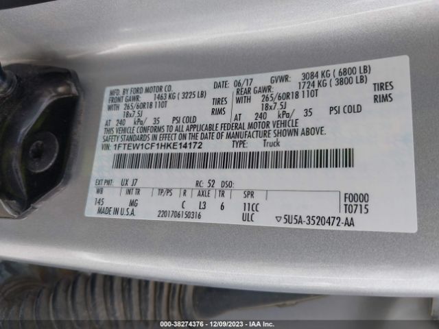 Photo 8 VIN: 1FTEW1CF1HKE14172 - FORD F-150 