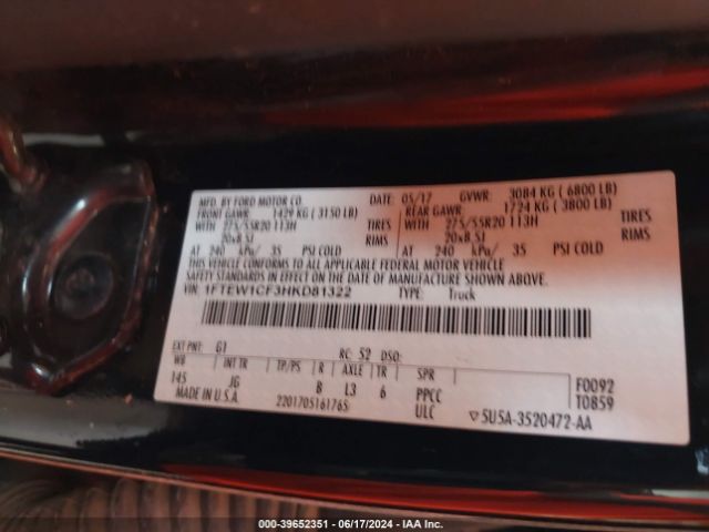 Photo 8 VIN: 1FTEW1CF3HKD81322 - FORD F-150 