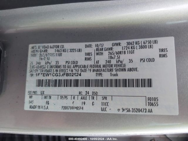 Photo 8 VIN: 1FTEW1CG3JFB02524 - FORD F-150 