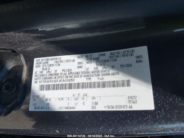 Photo 8 VIN: 1FTEW1CG7JFA13250 - FORD F-150 