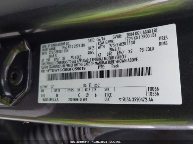 Photo 8 VIN: 1FTEW1CG8GFC55019 - FORD F-150 